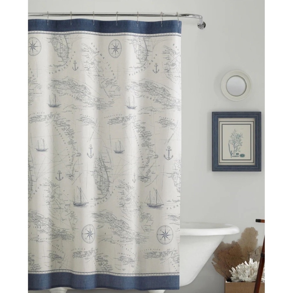 Tommy Bahama Caribbean Sea Shower Curtain 72x72 Blue Cotton Nautical Coastal
